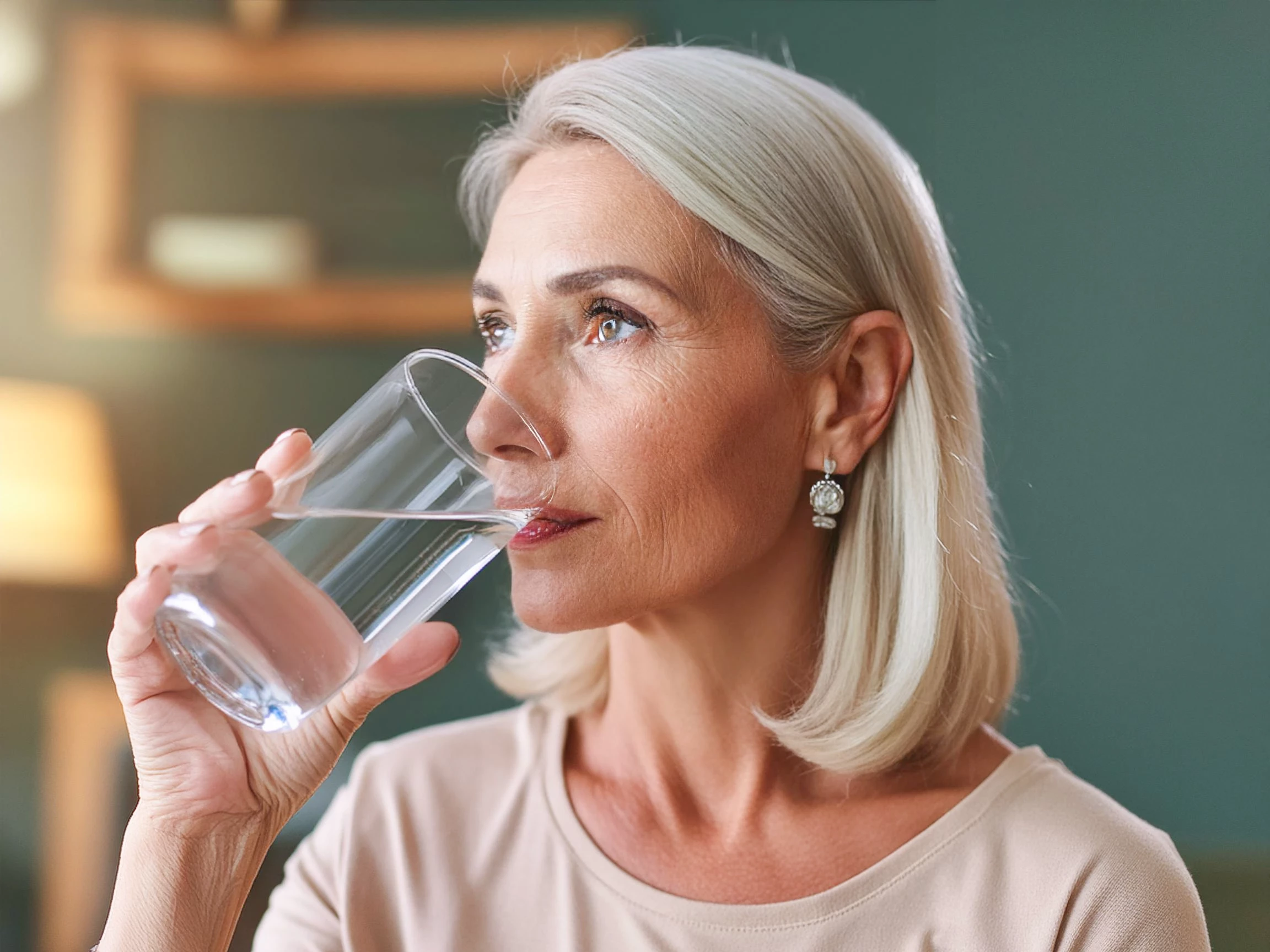 Frau trinkt ein Glas Wasser